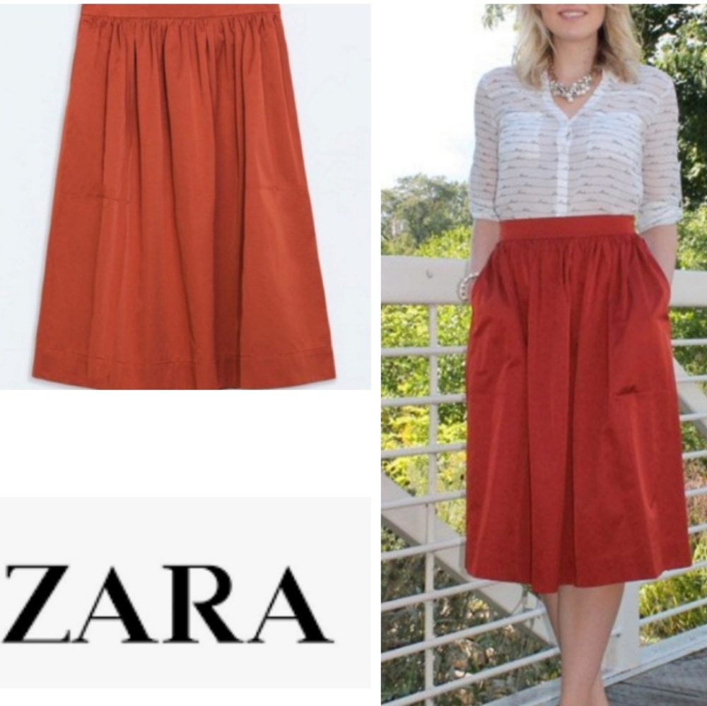ZARA MIDI SKIRT WITH POCKETS ORANGE SIZE SMALL - Picture 3 of 7